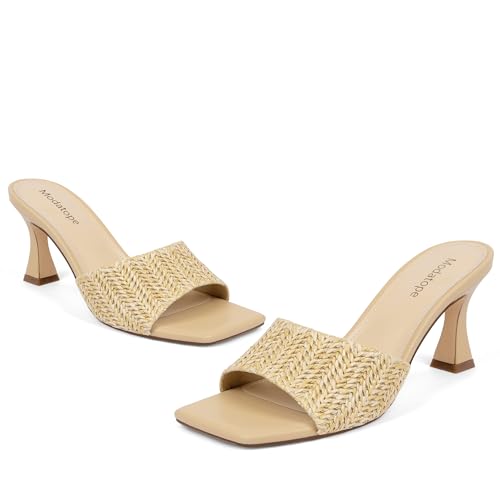 Image of Modatope Womens Heeled Sandals Open Square Toe Heels Chunky Block Heel Slip On Sandals for Women
