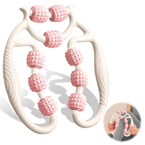 Vlecexs Rodillo Muscular para Piernas, Rodillo de Espuma para Masaje Muscular de Tejido profundo, Rodillos de Masaje Muscular de 360° para Pierna Cuello Masajes Musculars Fitness, Blanco+Rosa