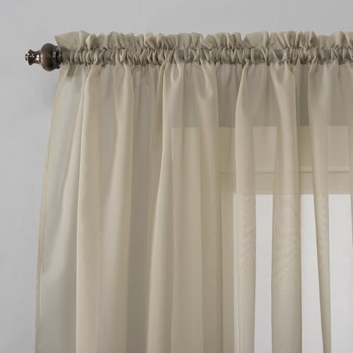 Image of No. 918 Emily Sheer Voile Rod Pocket Curtain Panel, 59 inch x 84 inch, Stone