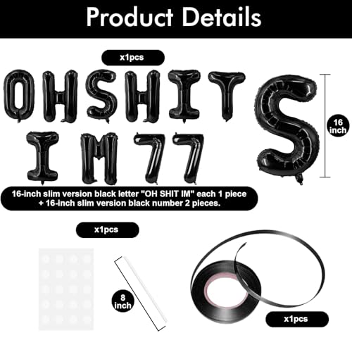 Image of Oh I'm 77! Latex Balloons 16 Inch Black Hallo Seventy Seven Cheers to 77 Years Old Theme Decor for Man Woman Happy 77th Birthday Party Photo Studio Prop Flag Decorations