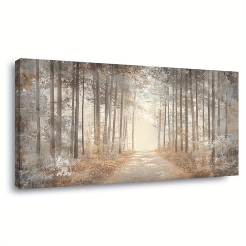 Tableau sur toile peinture abstraite moderne forêt brumeuse 60x120cm maison