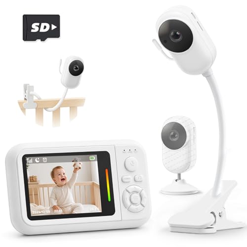 Baby Monitor with Camera and Audio 2.8 Screen Baby Monitor No Wifi with Clip for Crib & Stand Portable Travel Baby Bed Camera with Auto Night Vision VOX 2-Way Talk Temp Sensor & 7 Lullabies