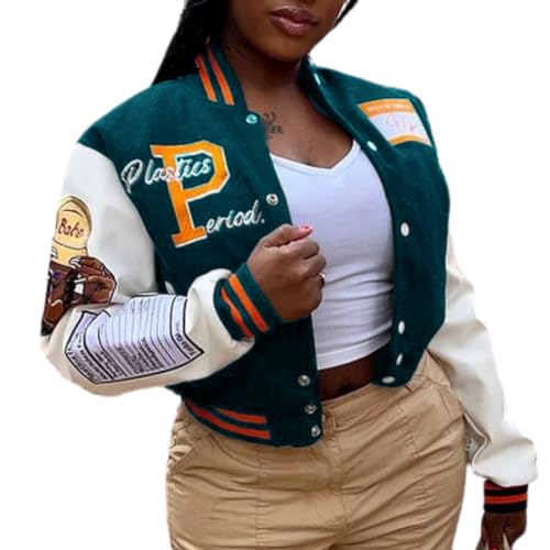 NIFTRIRY Varsity Jacket Women Patch Casual Jacket Cropped Jacket Leather Jacket Women Festival Outfits for Women