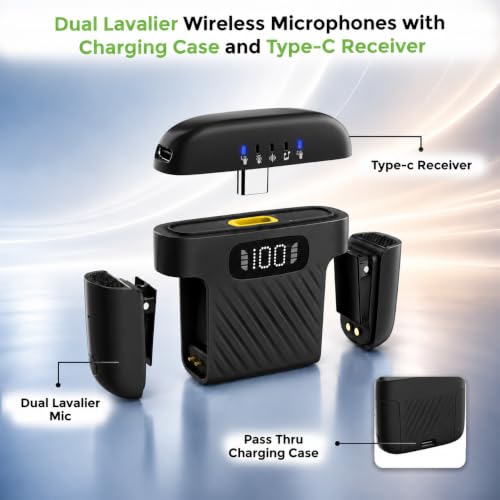 Image of ULTRAPROLINK Sonic Vibe | Dual Wireless Lavalier Collar Mic with Charging Case |Type-C Receiver |ANC & Echo| 15H Use Time, 164' Ft Range for YouTube, Vlogs, Podcasts| UM1215| Black