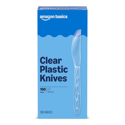 Amazon Basics Disposable Clear Plastic Knives, Premium Quality, 100 Count
