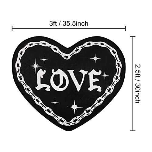 Small Black Rug For Bathroom,2'6"X3'Non-Slip Goth Rug For Kitchen Sink,Washable Heart Shaped Carpet For Kids Room, Romantic Love Doormat For Dorm Entryway #TOP1