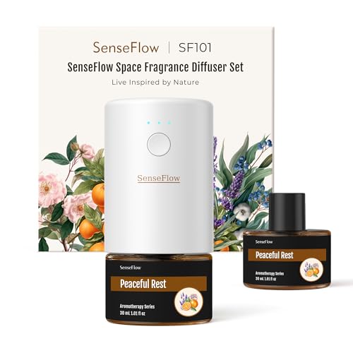 SenseFlow Difusor Aceites Esenciales Difusor de Aromas SF101 – Nebulizador Ajustable, Aroma de 120 días, luz LED, Ideal para hogar, Hotel y Estudio - Descanso Pacífico