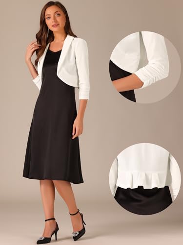 Image of Allegra K 3 /4 Sleeve Velvet Shrug for Women's Open Front Bolero Cropped Cardigan Top