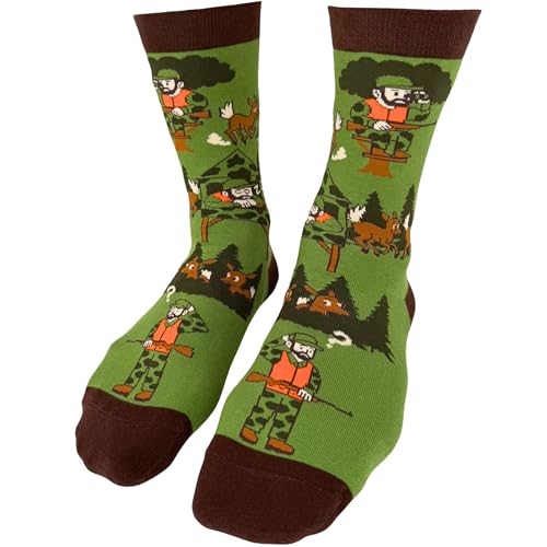 I'D RATHER BE CHASING Funny Mens Socks, Hunting & Fishing Gifts for Men, Fun Hunt Fish Crew Sock, Hunters Fishermen Gift, Deer Hunting Green, One Size