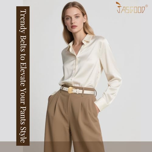 JASGOOD Women Leather Belt For Jeans Pants Skinny Ladies Thin Waist Leather Belt for Dress with Gold Prong Buckle,0.9" Width3