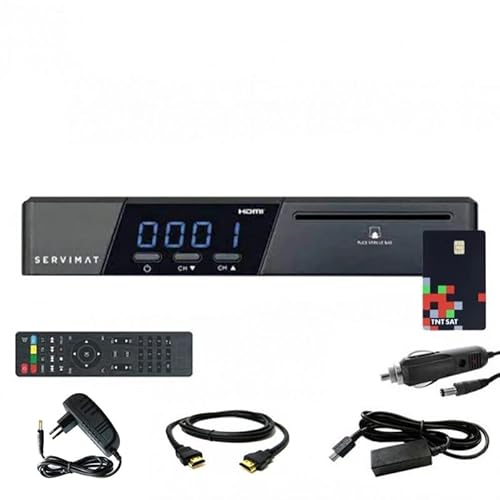 Récepteur Satellite HD + Carte TNTSAT V6 + Câble 12V + Déport IR + Câble HDMI + Adaptateur Alimentation Chargeur 12V