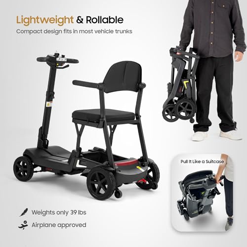DECOMIL Aviro S1 Lightweight (39 lbs) Foldable Mobility Scooter for Adults – 20-Mile Range, Dual 10Ah Lithium Battery, 270W Motor, 20-Mile Range, 265 lbs Capacity, All-in-One Design