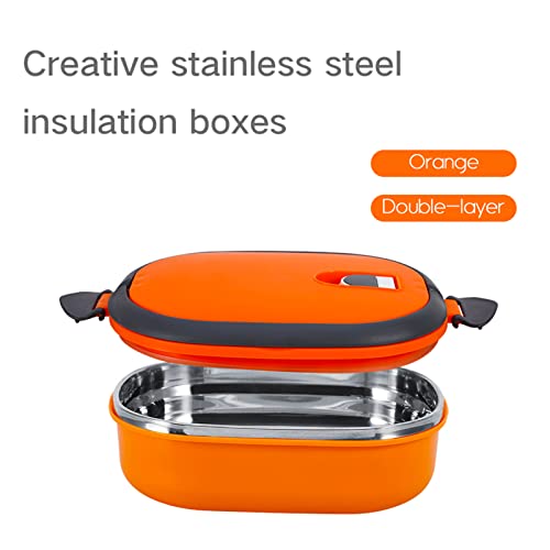 ZJchao Thermal Lunch Box for Hot Food, Stainless Steel Insulated Portable Lunch Warmer Box Orange Food Heater (Single Layer)
