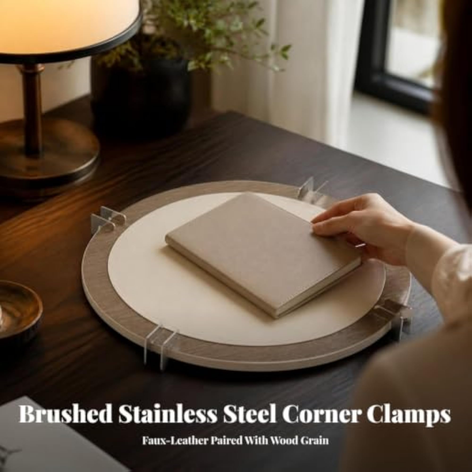 Decorative Tray with Leather Inset, Slim Versatile Design