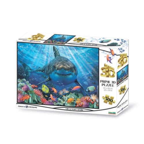 Grandi Giochi Discovery Weißer Hai, horizontal, linsenförmig, 500 Teile im Lieferumfang enthalten und 3D-PUW00000 Effekt Verpackung, PUW00000