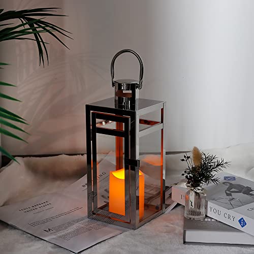TRIROCKS Stainless Steel Decorative Lantern 30cm High Metal Hanging Candle Holder with Clear Glass Panels Perfect for Home Decor Living Room Parties Events Tabletop Indoors Outdoors (Silver) - Image 4