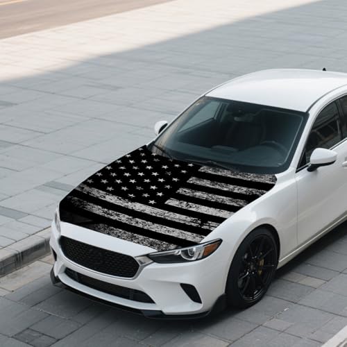 Image of Car Hood Flag Cover - 59x51 in Car Hood Cover Eagle Flag with 2 Adjustable Fasteners, Patriotic American Flag Bonnet Banner Universal Fit for Trucks, SUV, Patriotic America Flag Cars Decor