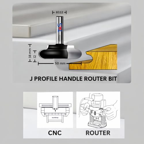 Image of THS Handle Less Door Router Bit (?J? Profile) Finger Pull Bit Shank 8mm