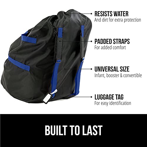 Image of GORILLA GRIP Car Seat Travel Bag for Airplane Gate Check, Easy Carry Padded Backpack Bags Cover Carseats, Infant Baby Carriers and Toddler Booster Seats for Airport, Child Air Travels Essential, Blue