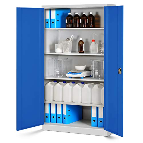 Jan Nowak 2er Set Aktenschrank XXL C001II Büroschrank Metallschrank Flügeltüren Stahlblech Pulverbeschichtung 185 cm x 115 cm x 40 cm (grau/blau)