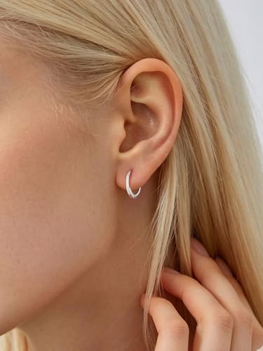 Image of ChicSilver 925 Sterling Silver Huggie Hoop Earrings Small Hoop Earrings for Women Hypoallergenic Silver Huggie Earring Cartilage Earrings for Women (6 /8 /10 /12 /14 /16 /18 /20MM)