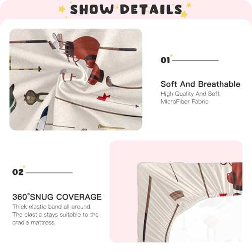 Image of Cartoon Golf Game Pattern Crib Sheets Soft Breathable Fitted Baby Crib Sheets Mattress Cover for Girls Boy, 52 inch x 28 inch x 9 inch