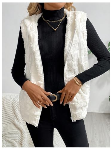 Verdusa Women's Fuzzy Fleece Vest Zip Up Sleeveless Hooded Jacket with Pockets3