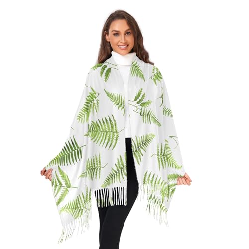 ALAZA Women's Scarves Winter Scarf Cashmere Feel Pashmina Shawls Wraps Fern Pteridophyte Soft Warm Lightweight with Tassels Fall