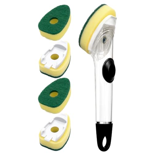 Image of Dish Wand with Handle,Non-Scratch Dishwand Refills Replacement Sponge Heads | Leak-Proof Soap Control Dispenser Scrub Sponges, Advanced Scrubber Brush Pads for Kitchen Cleaning Dishes Sink Washing Tool