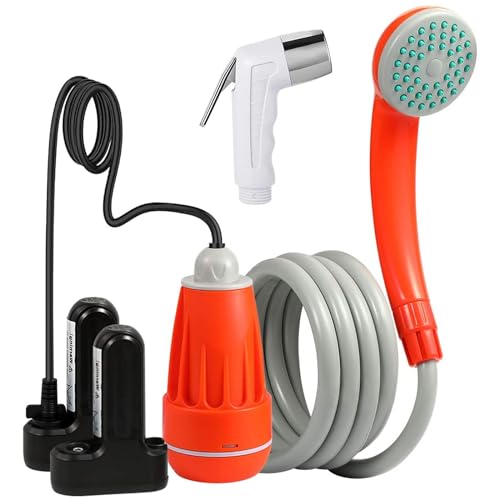 KEDSUM Portable Camping Shower, Camping Shower Pump with Dual Detachable USB Rechargeable Batteries, Portable Outdoor Shower Head for Camping, Hiking, Traveling GFS-1701 by KEDSUM - Used condition - US$17.68