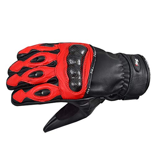 Premium Leather Summer Motorcycle Motorbike Gloves CowHide RED - Detailed View