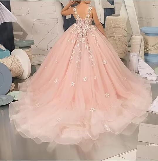 Flower Girl Dresses for Wedding Lace Appliques Puffy Tulle Pageant Dresses for Girls First Communion Dress Ball Gown3