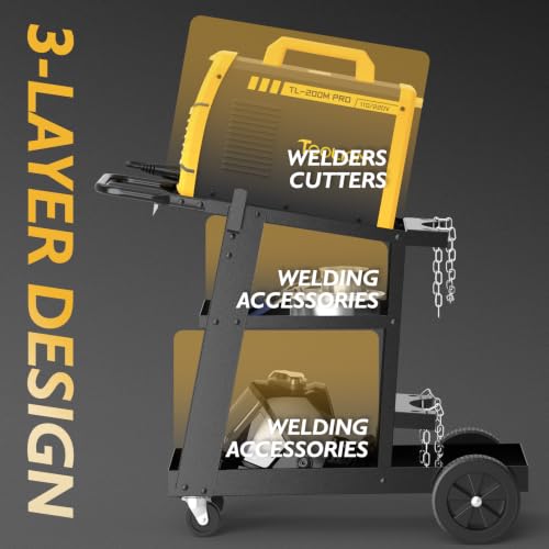 Image of TOOLIOM 3-Tier Welding Cart with Tilted Top, 260 lb Capacity | Organized tool storage, two retaining chains, room for shop essentials, easy positioning around the shop