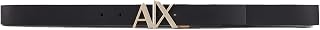 A|X Armani Exchange Men's Gold Buckle Reversible Hinge Leather Belt - Adjustable AX Logo, Classic Style