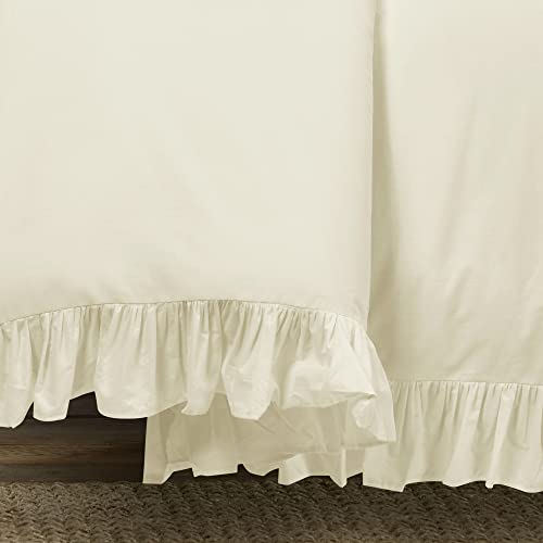 Image of Lush Decor Reyna Ruffle Cotton Duvet Cover Set 3 Piece Set King, Ivory - King Size Bedding Set - Cream Duvet King - Ruffled Bedding - Coquette Decor
