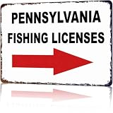 Vintage Pennsylvania Fishing Licenses Metal Sign 8x12 Inch, Shop Decor