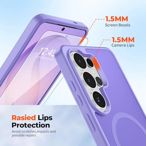 Image of SUPFINE Magnetic for Samsung Galaxy S26 Ultra Case with Screen Protector, (Built-in Magnets) (Military Grade Drop Protection) Slim Translucent Shockproof Phone Case,Purple