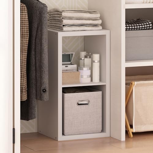 Furinno Cubic Open Back Multipurpose Clothing & Closet Storage Organizer Shelf, 2-Cube, White