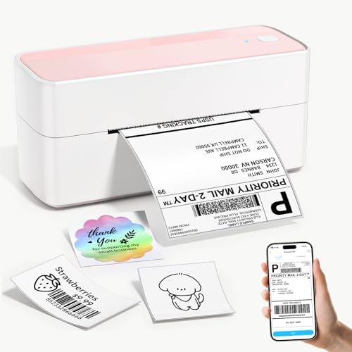 ASprink Bluetooth Thermal Label Printer – 241BT Wireless Shipping Label Printers for Small Business & Packages, Pink Thermal Label Printer Shipping Label Maker, Compatible with iPhone, USPS, Amazon
