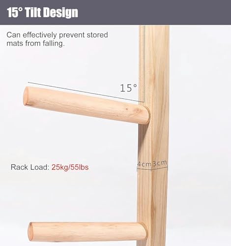 Wall-Mounted Yoga Mat & Foam Roller Rack, Wooden Storage Holder for Exercise Mats, Space-Saving Organizer for Home Gym & Fitness Class Display Stand