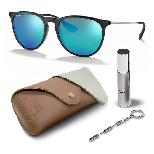 Ray-Ban Óculos de sol RB4171 ERIKA COLOR MIX Phantos para homens e mulheres com kit oficial de óculos RAYBAN, Armação preta polida | Lente espelhada azul, 54 mm