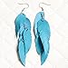 Turquoise blue suede leather Feather Earrings, Boho Lightweight Leather Statement Earrings, unique bohemian Handmade Gift for Her