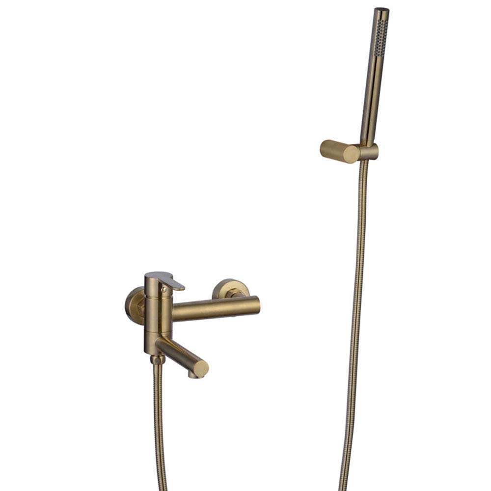 Grifo de ducha cascada oro cepillado de latón con teléfono de baño elegante para pared