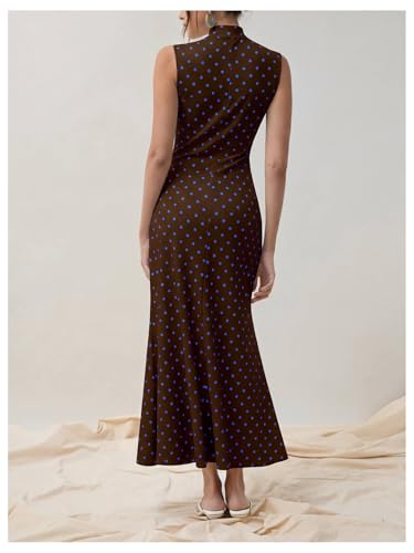 Image of Milumia Women's Polka Dots Maxi Tank Dress Vintage Mock Neck Sleeveless Elegant Long Dresses