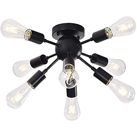 Modern Sputnik Chandeliers 8 Lights, Semi Flush Mount Ceiling Light Vintage Black Pendant Metal E27 Socket for Bedroom Living Room Kitchen Dining Room(Not Include Bulb) Cover