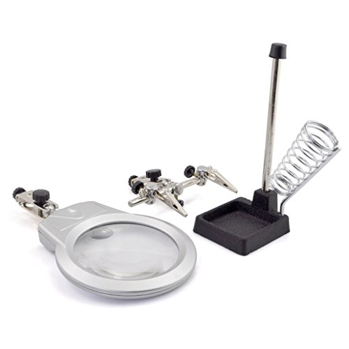 OLLGEN LED Soldering Station,Third Hand Soldering Solder Iron Stand with Alligator Clip,2X Main Lens 6X Accessory Lens,2 LED Lighting - Thumbnail 5
