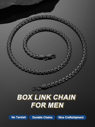 ChainsPro 4/6mm Box Chain Necklace,14/18/22/24/26/28/30inch, 316L Stainless Steel/Gold Plated/Black Link Chains Send Gift Box2