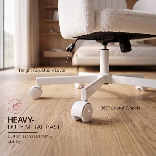 Image of DROGO Petal Boucle Fabric Office Chair for Work & Home | Vanity Desk Chair for Bedroom & Living Room | Computer Chair with 135 Recline & Rocking Function | Heavy Duty Metal Base, 1Yr Warranty (Cream)