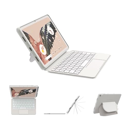 EIP Magnetix Keyboard Case for Google Pixel Tablet 11 inch (2023) Adjustable Viewing Angle Detachable Easy Carry Protective Cover Compatible with Speaker Dock 7 Backlight Color White UK Layout