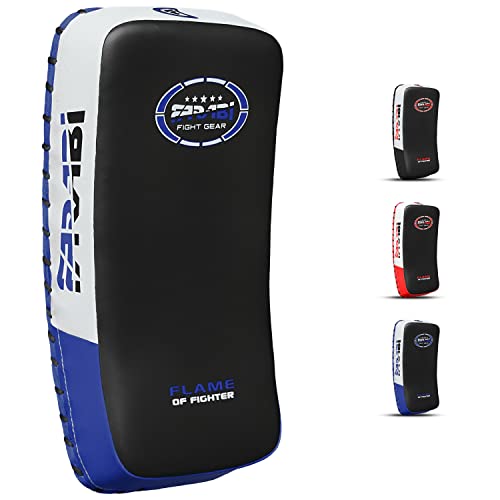 Farabi Sports paos Muay Thai para Coaching, Entrenamiento, Kickboxing Curved Kick Pad, pao Muay Thai Strike Shield MMA Pads (Blue)